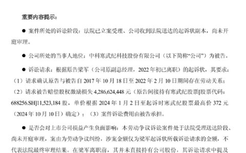 寒武纪前CTO梁军起诉索赔43亿元 寒武纪：将积极应诉