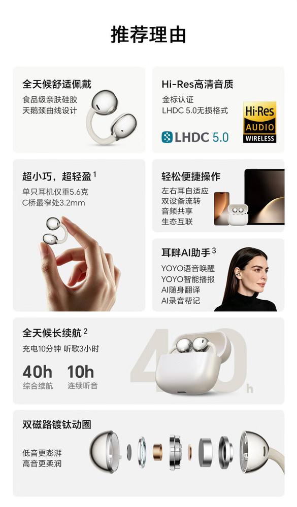 荣耀耳夹式 Earbuds 上新:449 元到手,单耳 5.6 克配 Hi-Res 金标